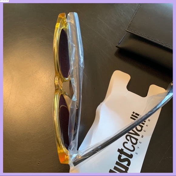 JUST CAVALLI SHINY YELLOW & SMOKE OVAL SUNGLASSES - Picture 7 of 12